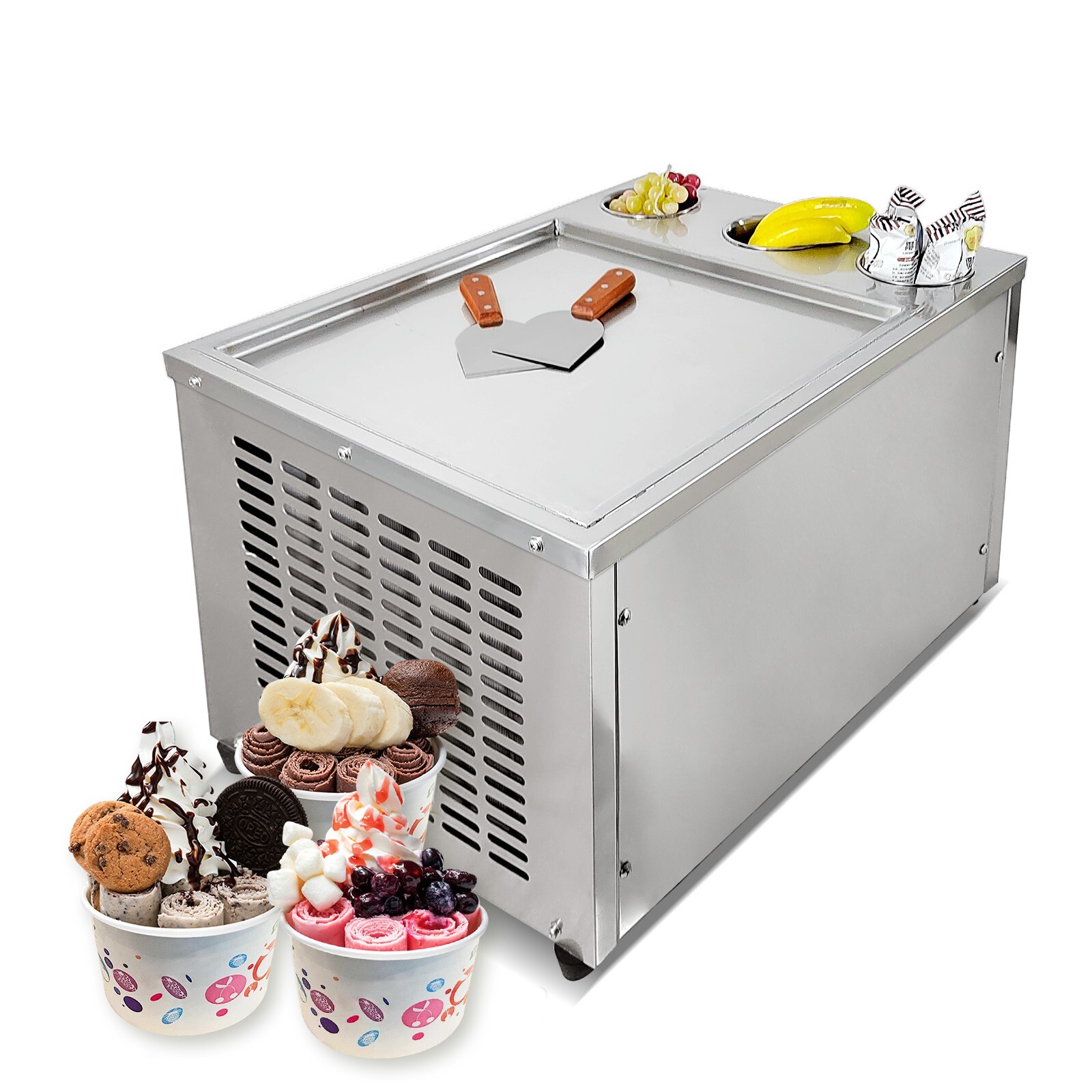 Kolice commercial 45x45cm fry ice cream machine, single square ice pan - 3 tank