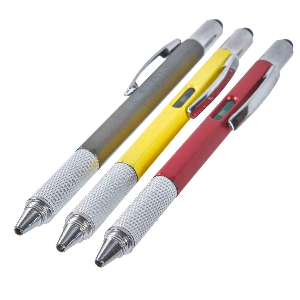 BAPEN3PK 6 in 1 Multifunction Tool Pen with 5 Refills - 3 Pack Gray Yellow Red
