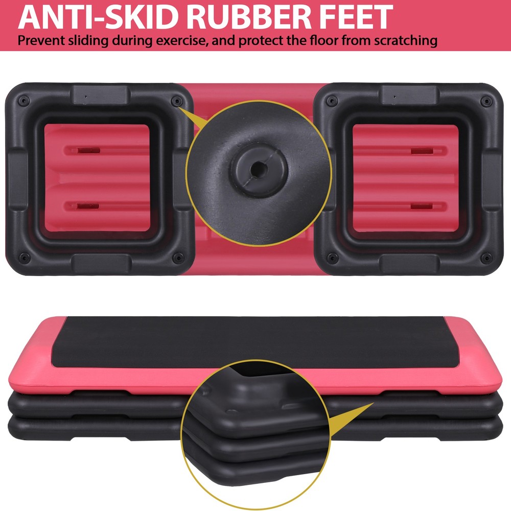 43" Aerobic Exercise Step Platform Adjustable Stepper with 4 Risers for Gym Pink