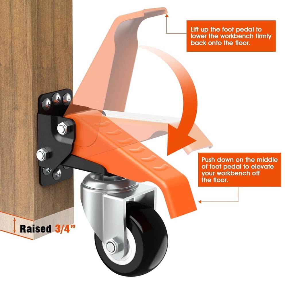 4 Pack Workbench Casters Kit 660Lbs Capacity Extra Heavy Duty Retractable Wheels