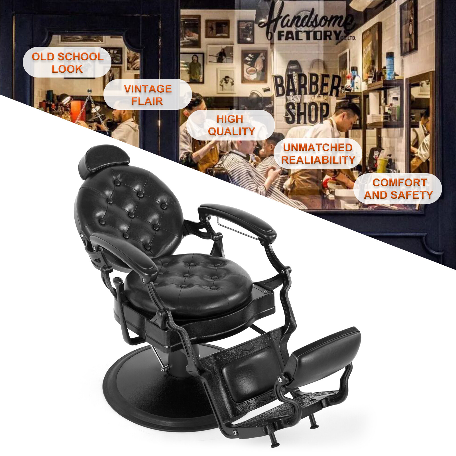 Vintage Black Heavy Duty Barber Chair Hydraulic Recline All Purpose Salon Beauty