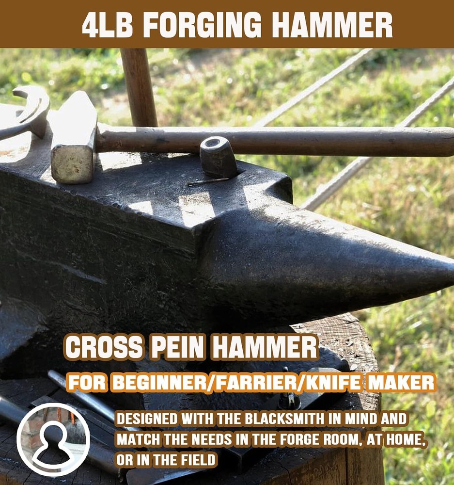 4LB Blacksmith Cross Pein Hammer Forging Knife Hammer Anvil Tool Versatile Tool