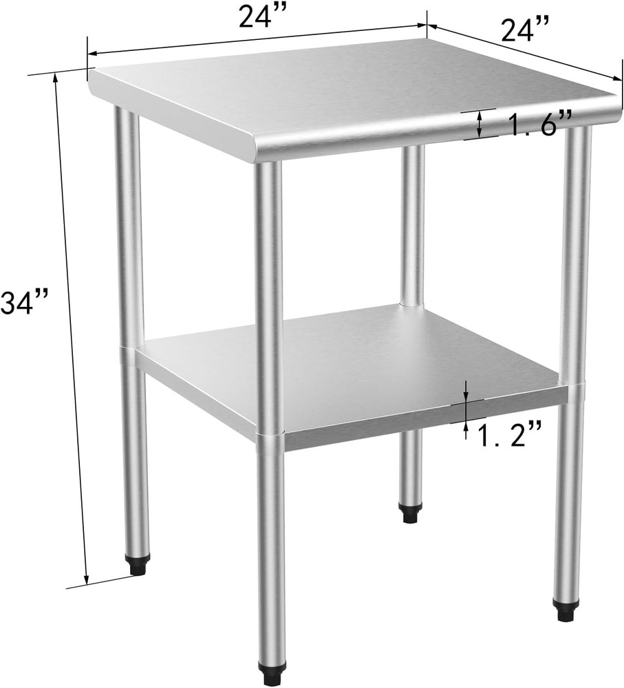 24'' x 24'' Stainless Steel Table for Prep & Work with UnderShelf for Kitchen