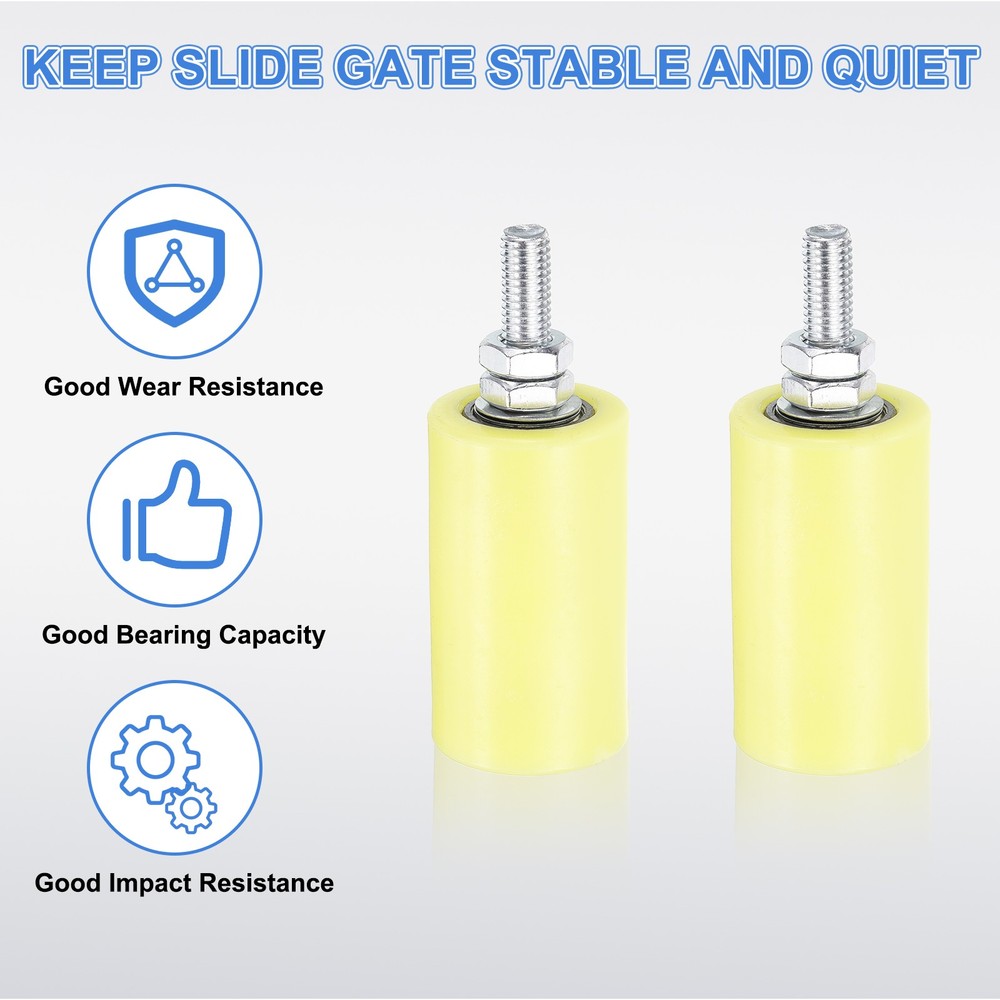 2pcs, Slide Gate Guide Roller 3" Nylon Sliding Gate Support Assembly Yellow