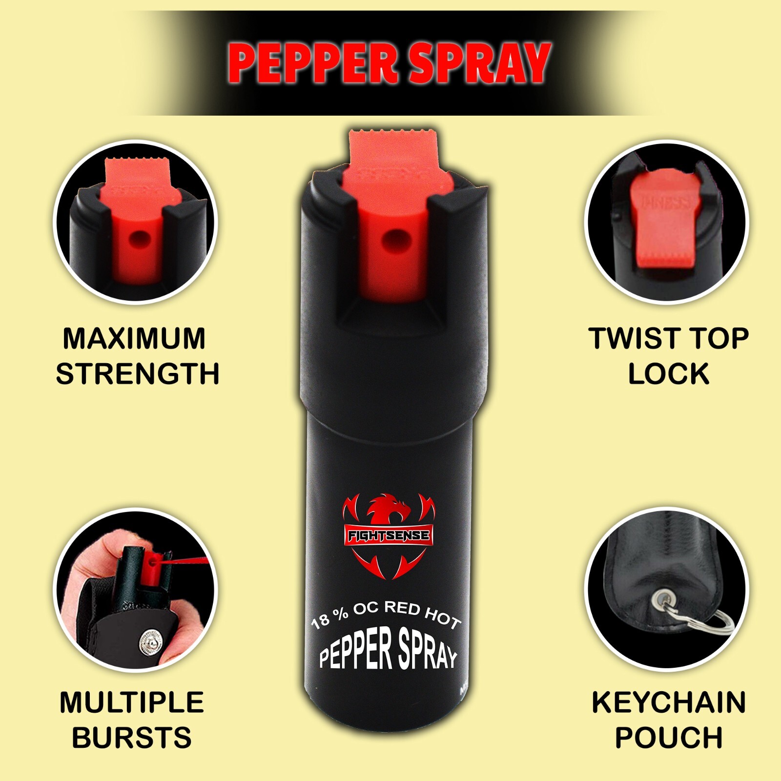 FIGHTSENSE High Power Stun Gun & Pepper Spray for Self Defense Combo Pack
