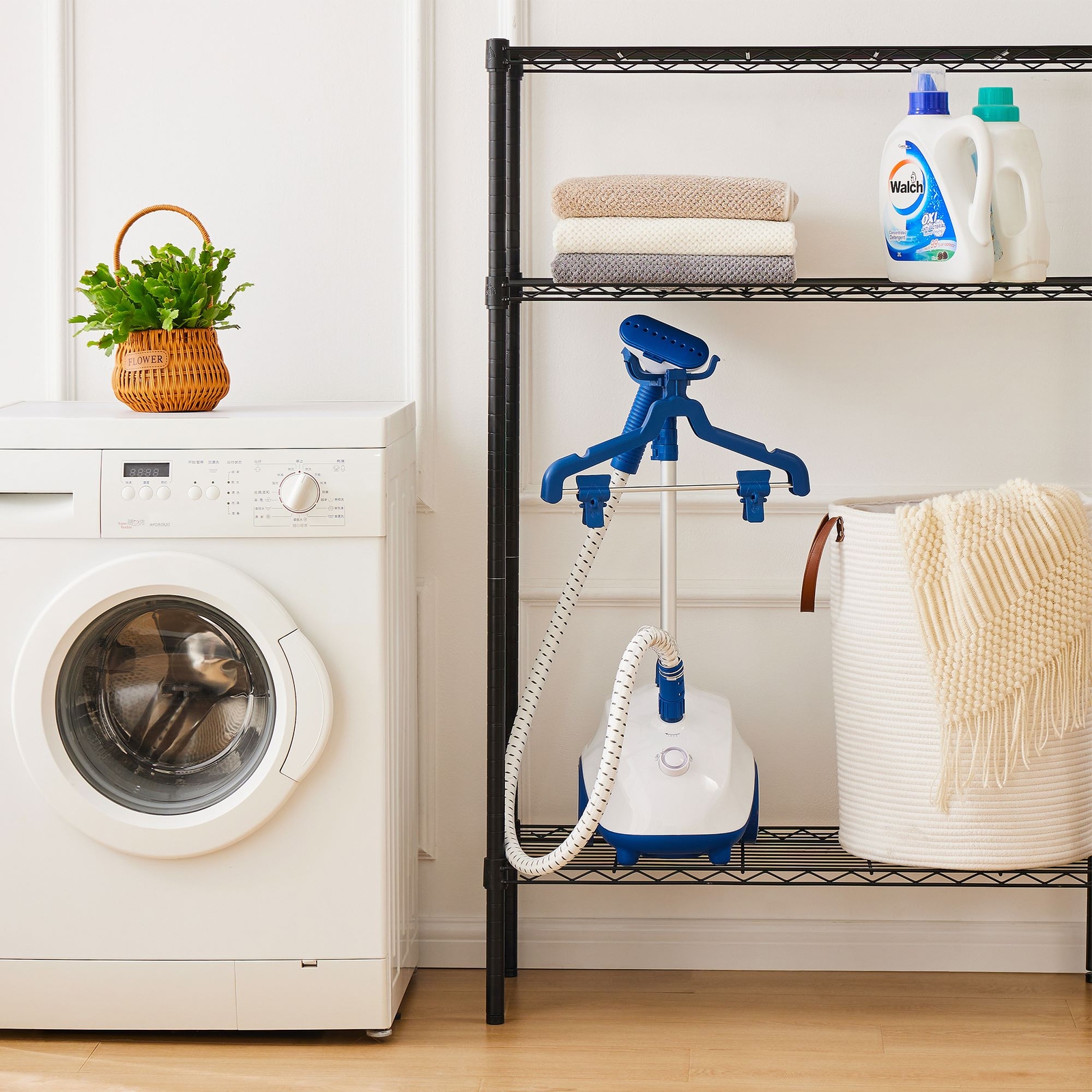 Standing Garment Steamer for Clothes Roll Wheels Wrinkle Remover Continuous