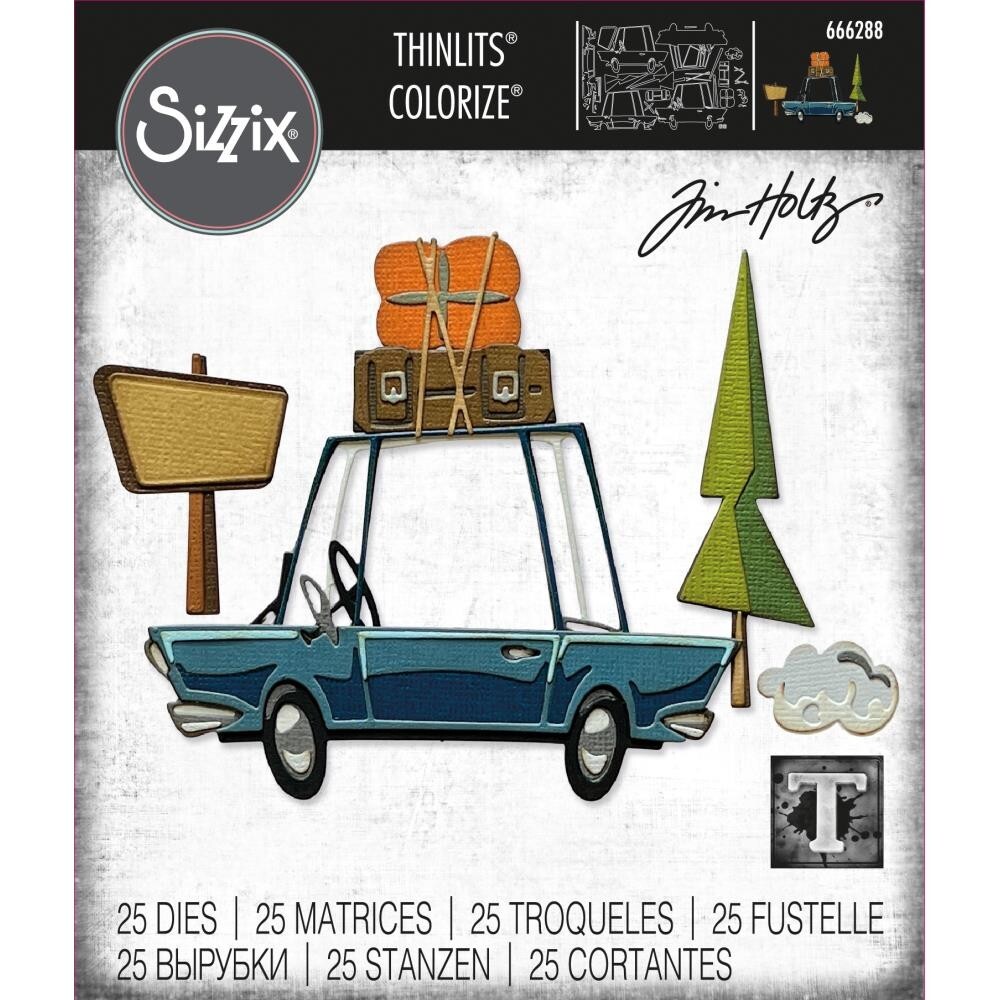 New Tim Holtz "COLORIZE: ROAD TRIP" Car Sizzix Thinlits Cutting Dies 2023