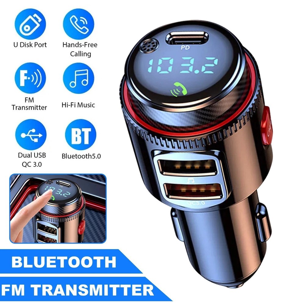 Bluetooth Car Radio Adapter Wireless FM Transmitter QC3.0 & PD Fast Charger MP3
