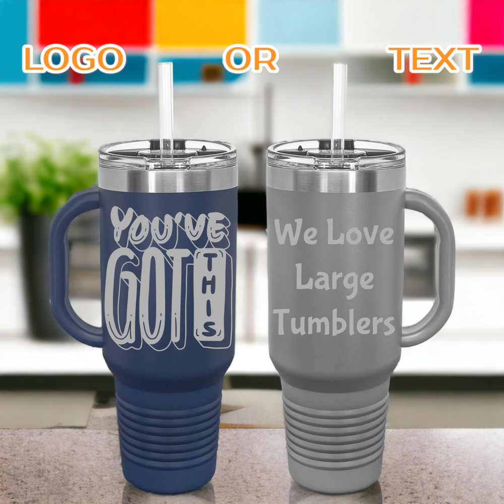 40oz Customized Handle Tumblers with Lid and Straw, Personalization Text or Logo