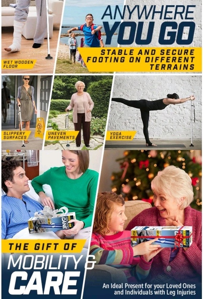 🩼 Zelecks Folding Cane 360° Pivot Base Adjustable Self-Standing Blue