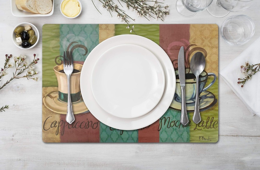 Vinyl Rectangular Placemats Set of 4 17 x 12 inches (Rectangular), Coffee Ii