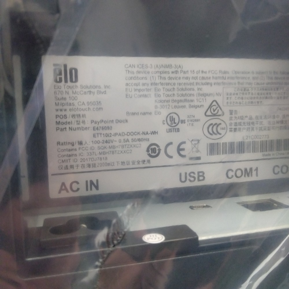 Elo E475092 PayPoint Plus POS 9.7" iPad 2D Barcode Scanner