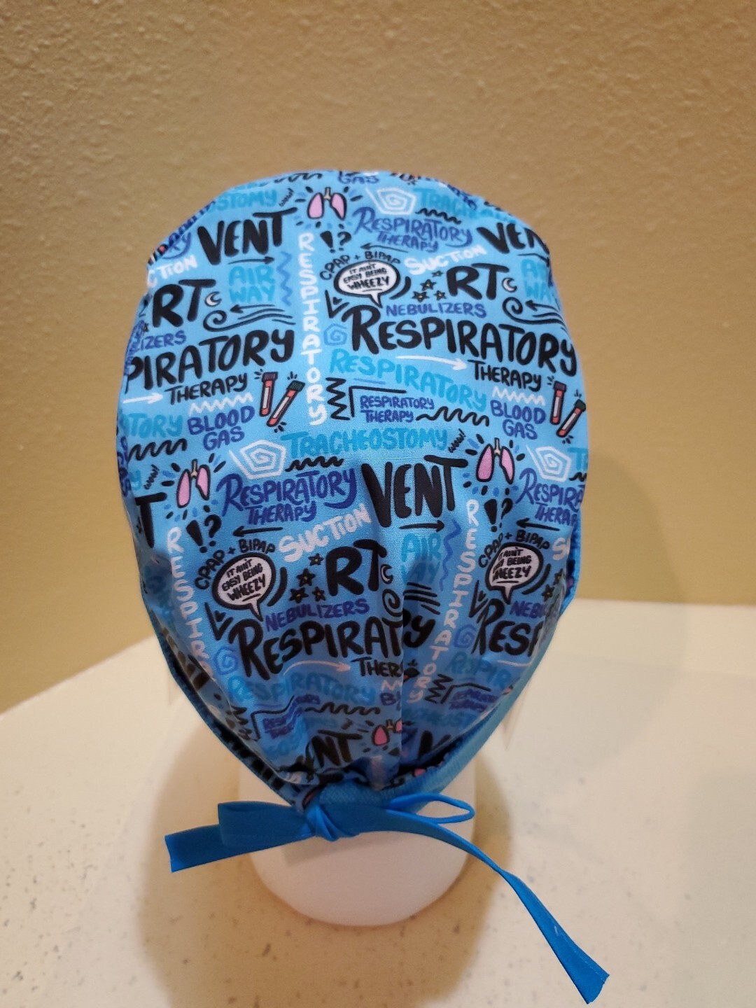 Respiratory Therapy Scribbles Men's Skull/Chemo Surgical Scrub Hat/Cap Handmade