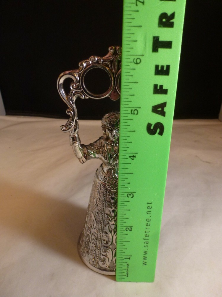 Vintage Silver-plate Wedding Bell - Figurative Lady Holding Double Ring JAPAN