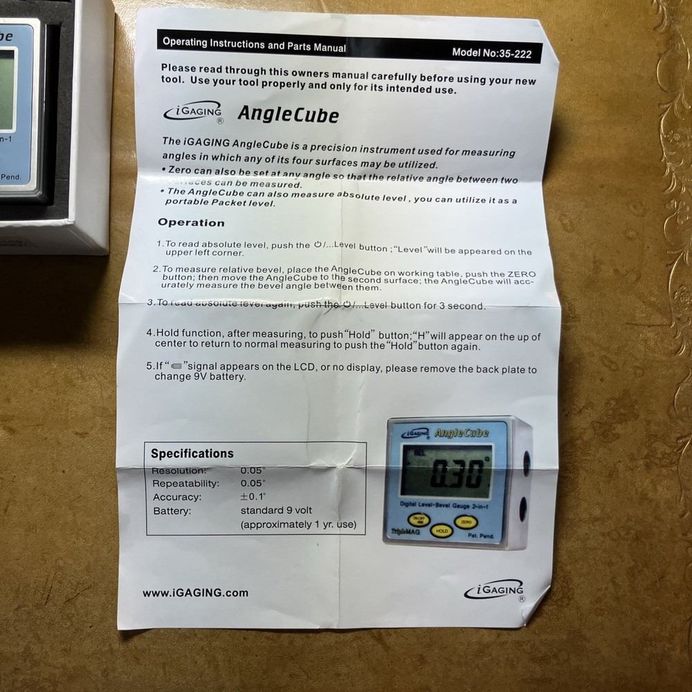 iGaging Angle Cube Digital Angle Protractor Gauge