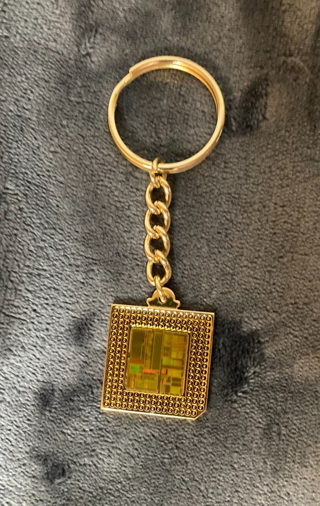 Vintage 90's Intel Inside Pentium Processor Gold Keychain - CPU Chip Inside!