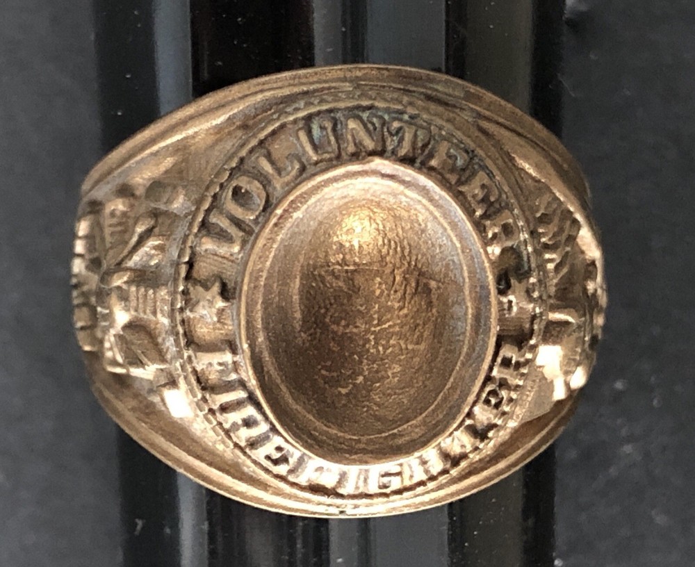 Vintage Brass Ring for Volunteer Firefighter, Size 11
