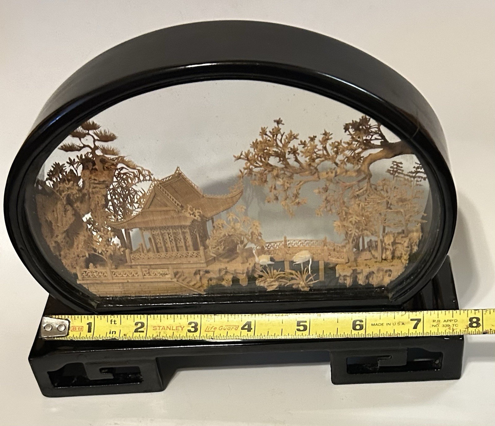 Vintage Chinese Cork Diorama Scenic Art in Glass Frame, Fujian China