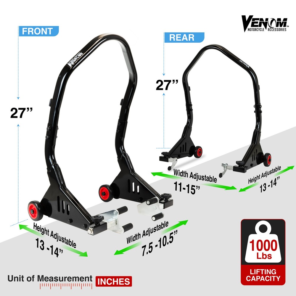 Universal Motorcycle Stand Combo For Front & Rear Wheel, Stable & Durable
