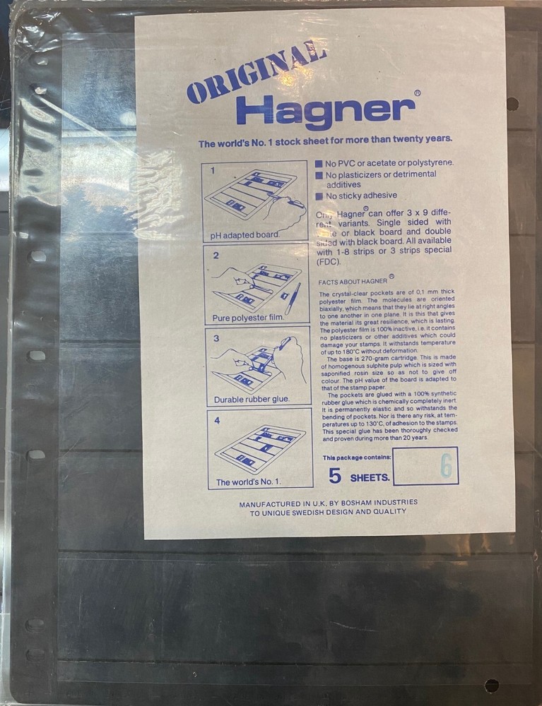 HAGNER STOCK SHEETS SINGLE SIDE #B06 BLACK SIX ROW 5 PACK FREE SHIPPING !!