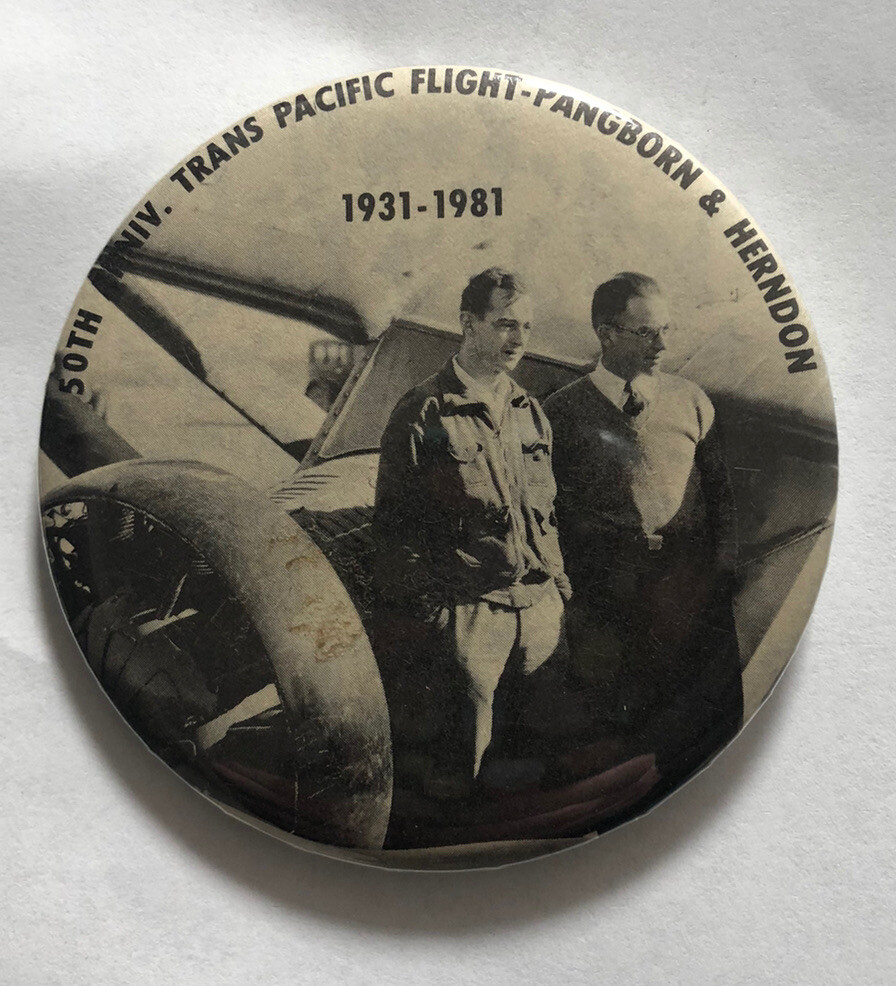 50th Anniversary Trans Pacific Flight Pangborn & Herndon Button Pinback