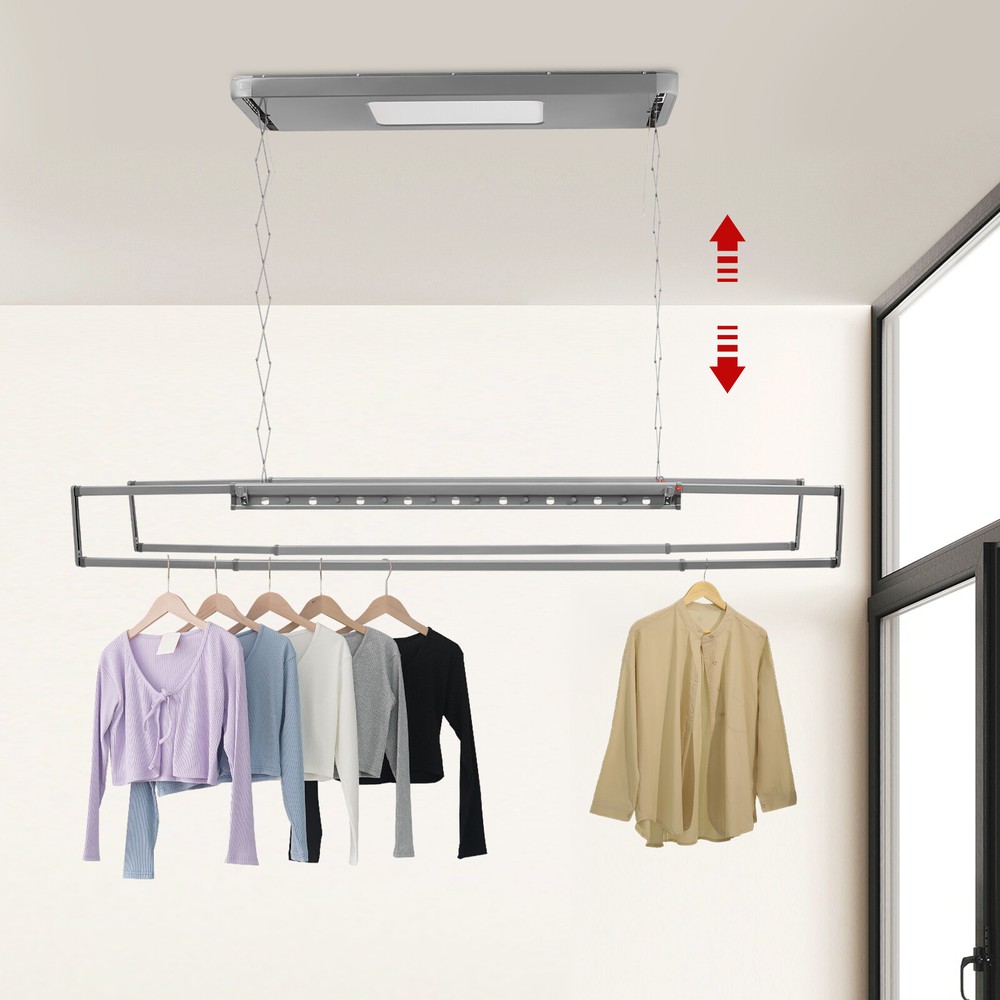 Ceiling-mounted Clothesline, Resealable Vertical Drying Rack W/ Led Light 8 Rods