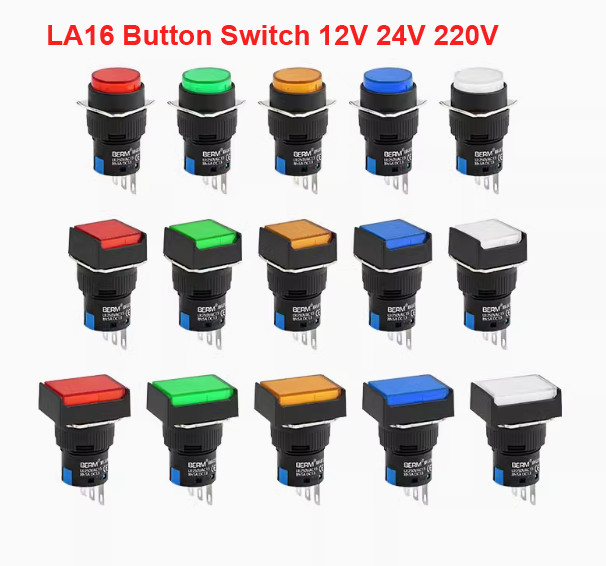 LA16 Button Switch Momentary/Latching On/Off 12V 24V 220V Round/Square/Rectangle
