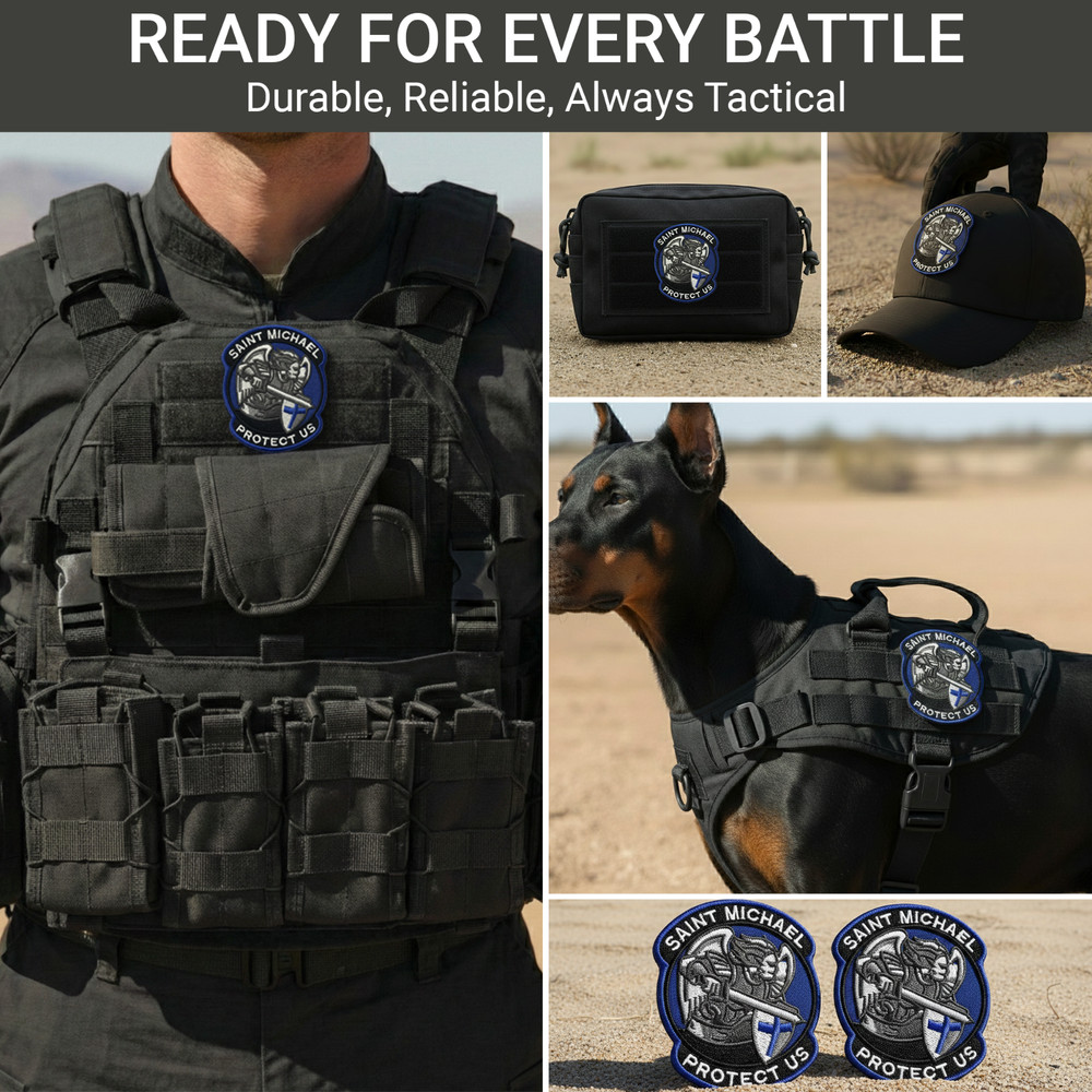 2Pcs Saint Michael Patch, Embroidered Hook & Loop Morale Military St Michael