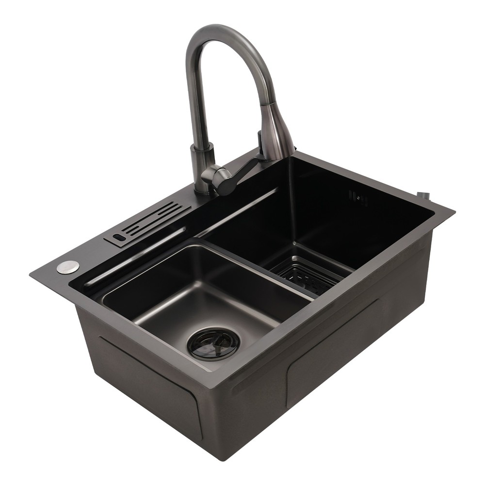Kitchen Sink Stainless Steel Multifunctional Rectangular Sink w/ Pull-out Faucet