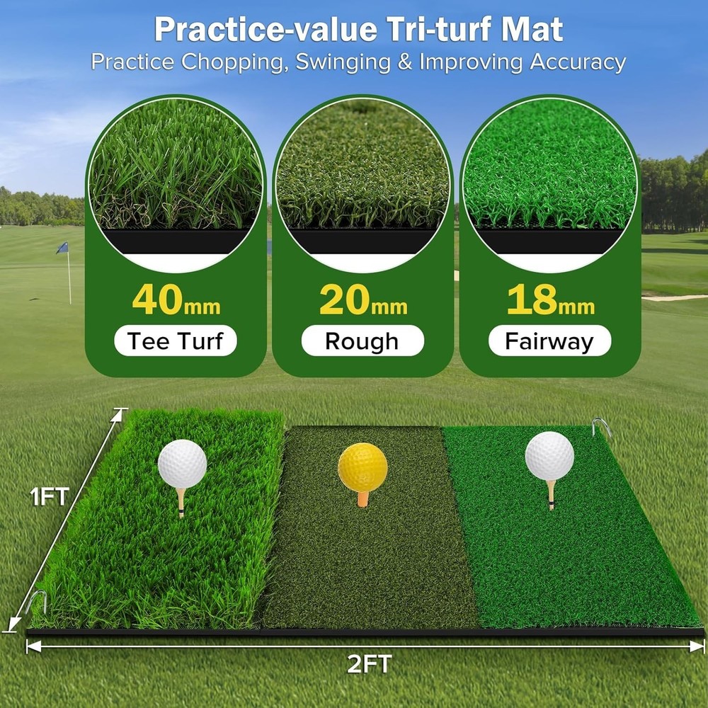 Golf Chipping Net with Tri-Turf Hitting Mat Set - Foldable Practice Target, 1...