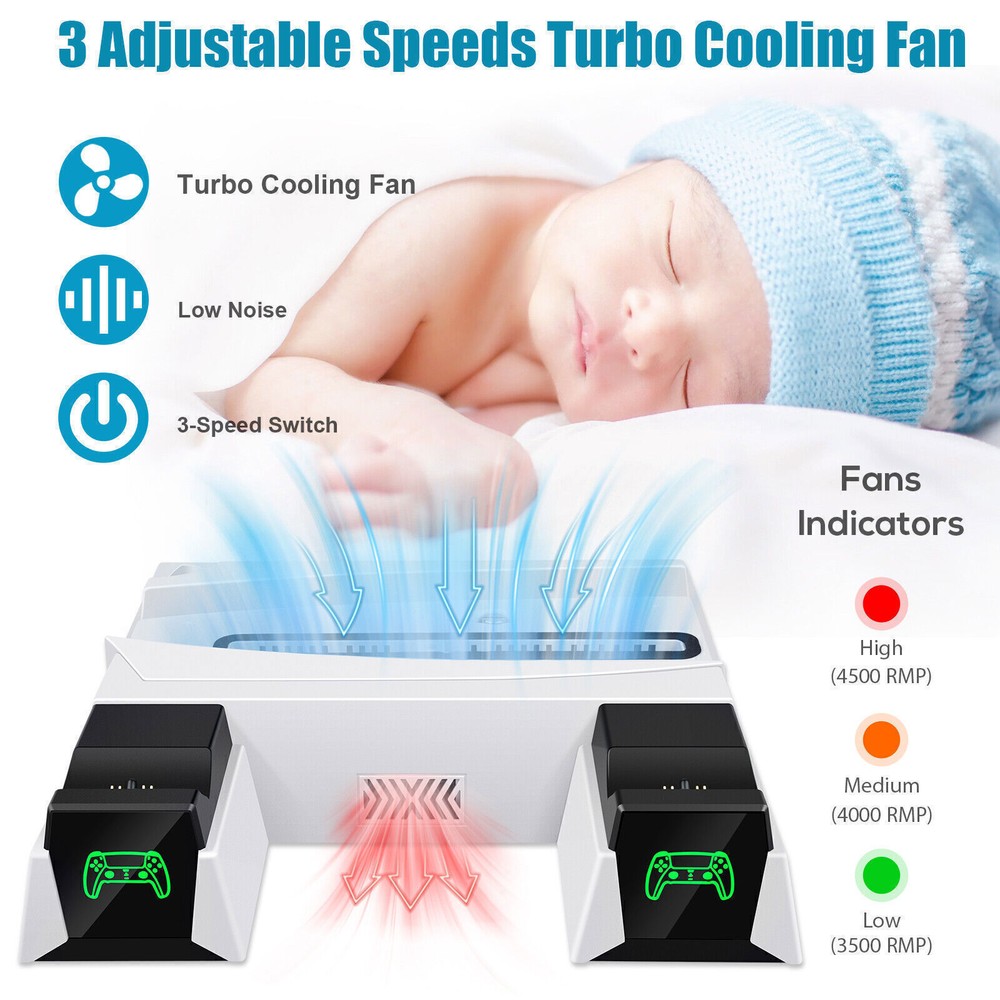 For Playstation 5 PS5 Controller Charging Station PS5 Cooling Fan Stand +Cable