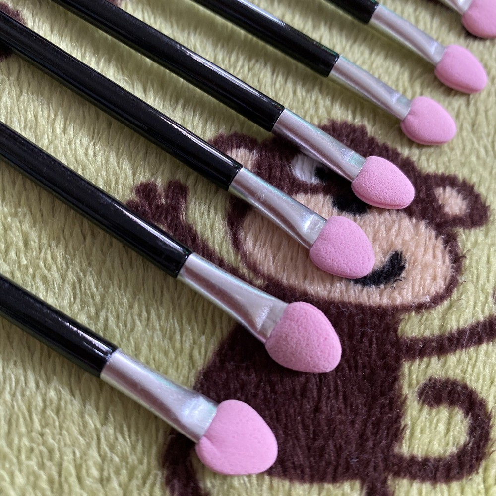 10pcs Pink Double Side Eyeshadow Sponge Applicator, Long Handle , 4.5” New
