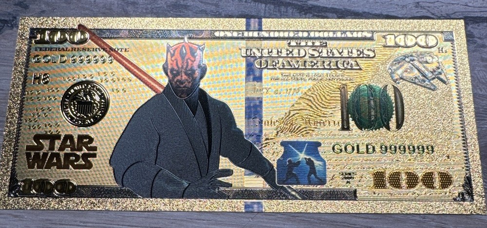 Darth Maul - Gold Star Wars Bill Note Banknote Collectible $100 Bill