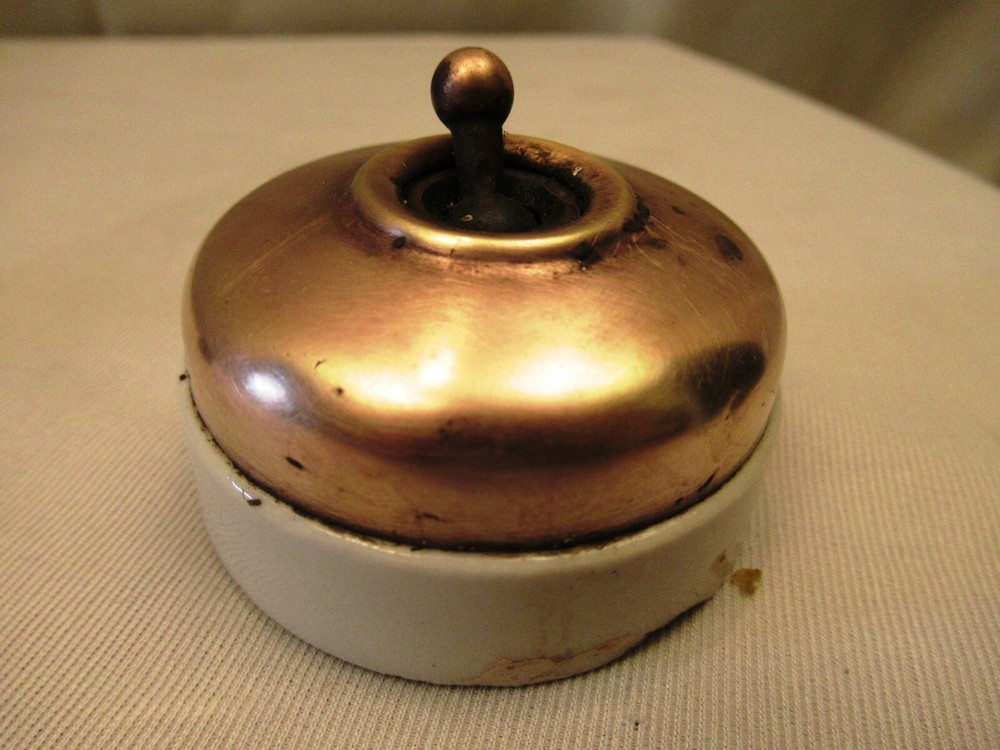 Vintage Crabtree Brass Dome Toggle Switch 2.2” Ceramic Base British Antique "R4