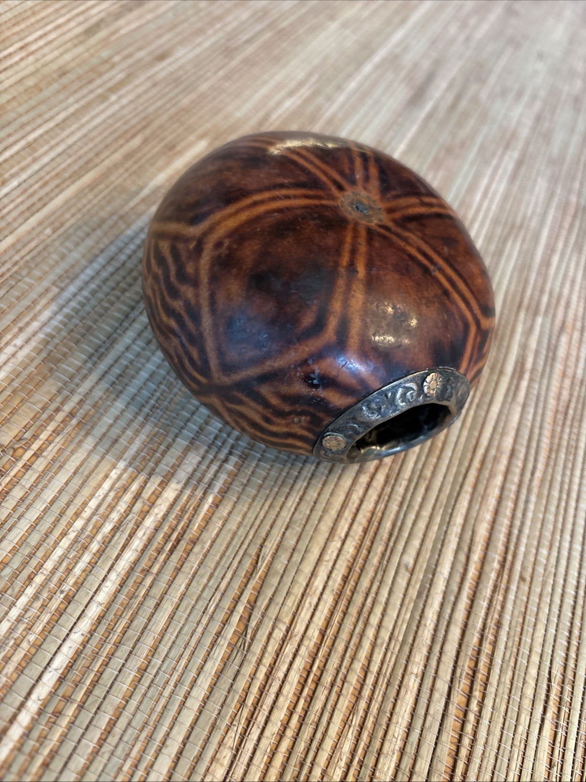 Vtg Galleta (Cookie Shape) Style Yerba Mate Gourd Silver & Gold Ferrule (Ring)