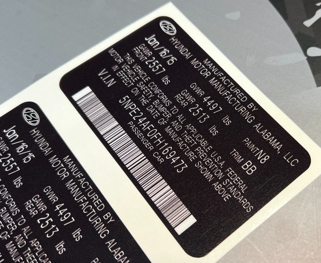 Automobile VIN ID Label Replacement Sticker – Car Identification Decal Set of 4