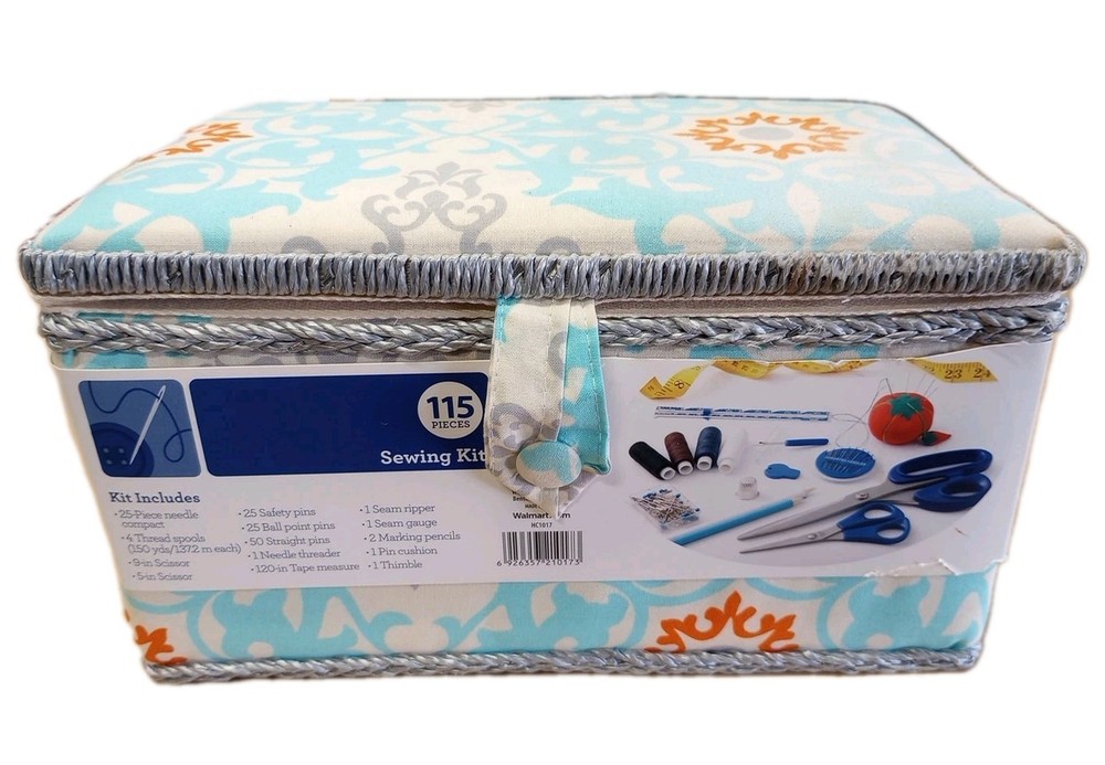 Sewing Basket Sewing Kit, Needles, Thread, Pins, Scissors New Read Description