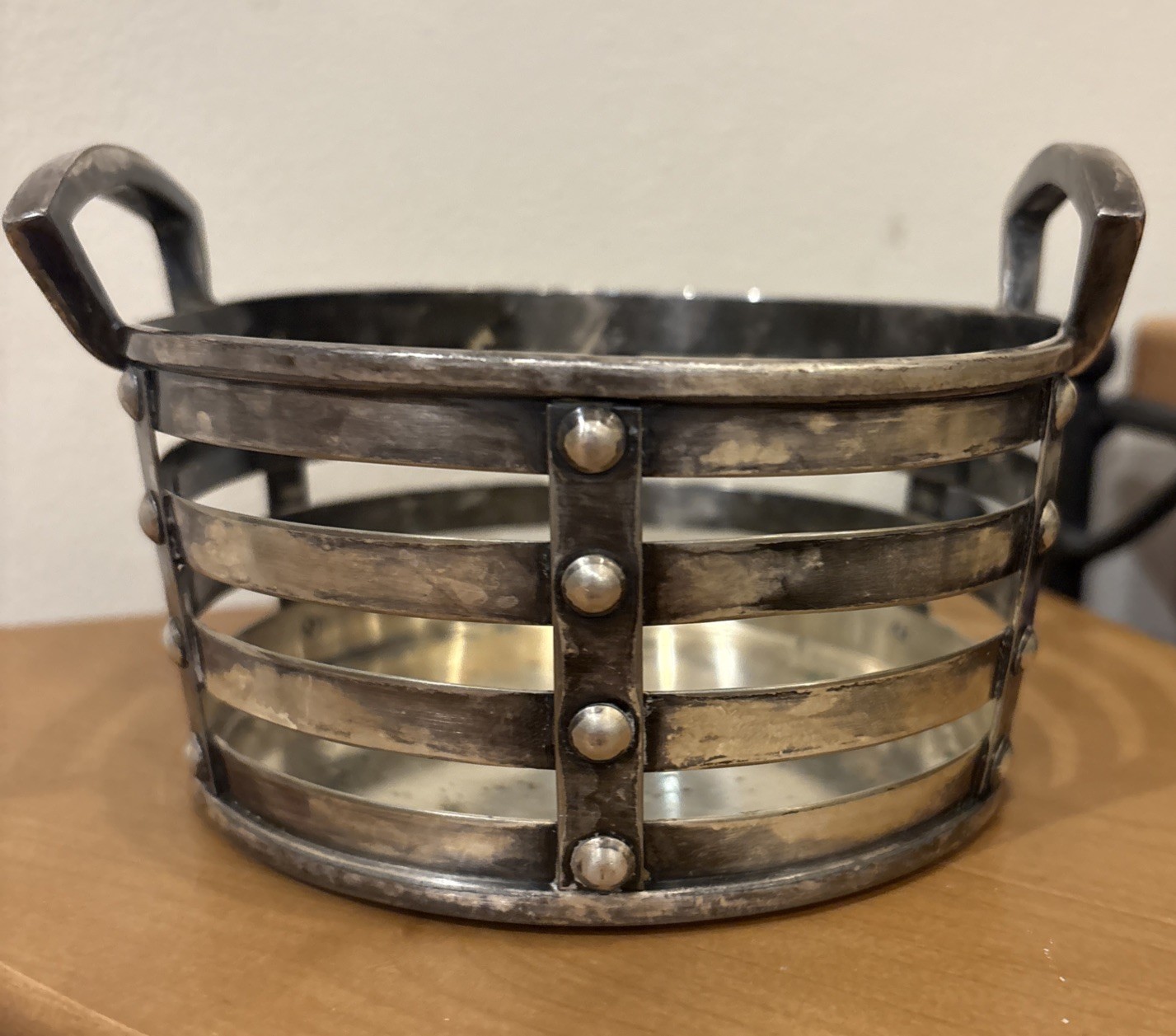 Antique NICKEL & STERLING SILVER W. M. MOUNTS Decor BOWL STERLING CAPS