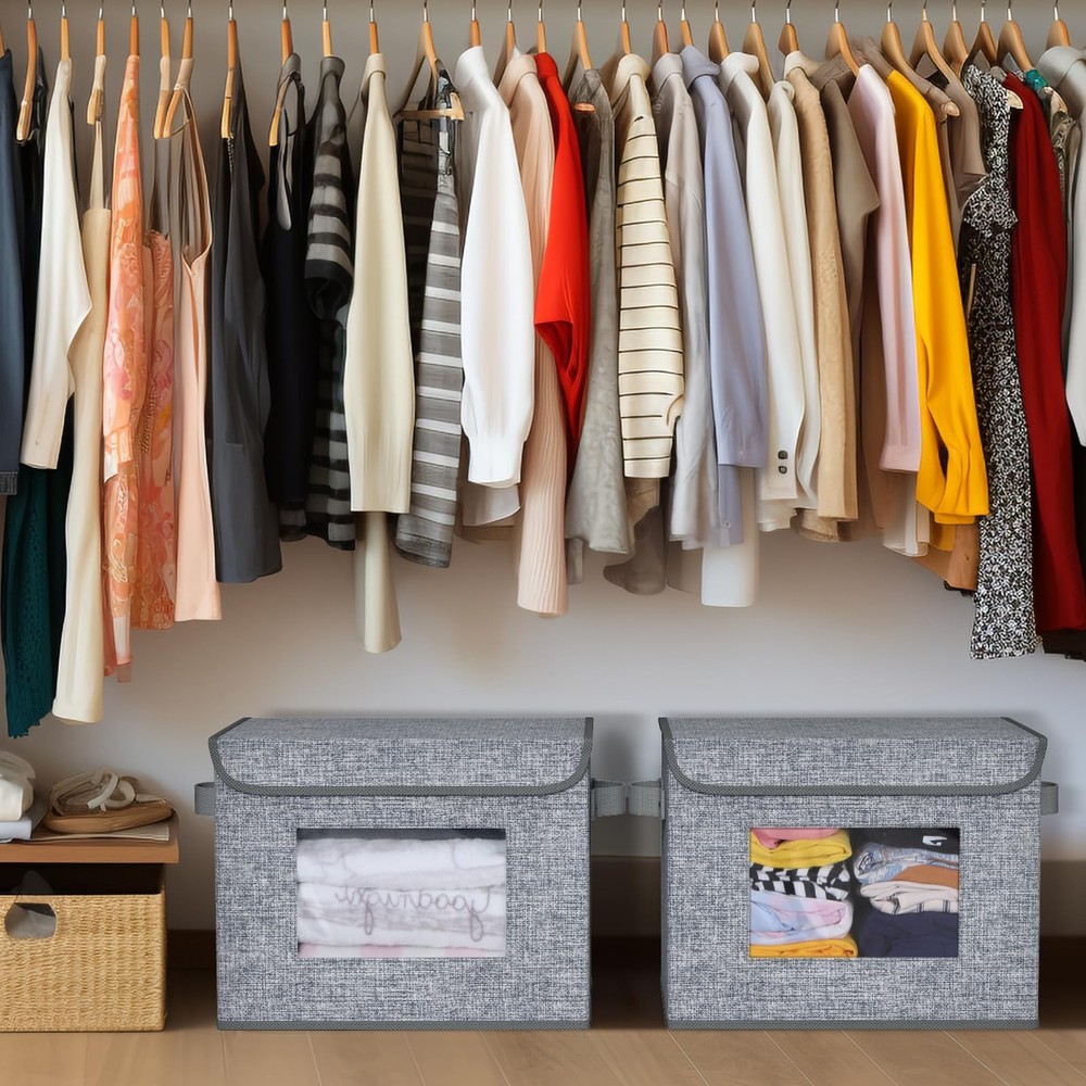 Fabric Foldable Storage Boxes [4-Pack] Large Collapsible Stackable Storage Bi...