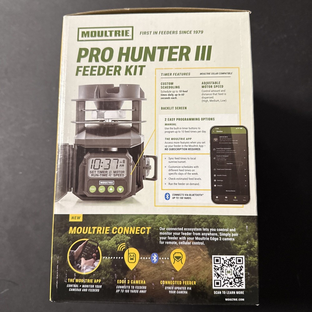 Moultrie Pro Hunter III Deer Feeder Kit Quicklock Adapter Bluetooth Connect