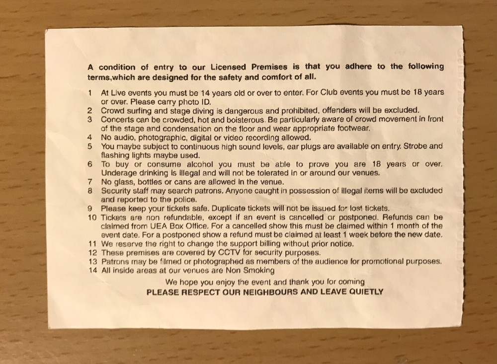 2014 THE ANSWER NORWICH UK CONCERT TICKET STUB RISE INTO THE GUTTER REVIVAL