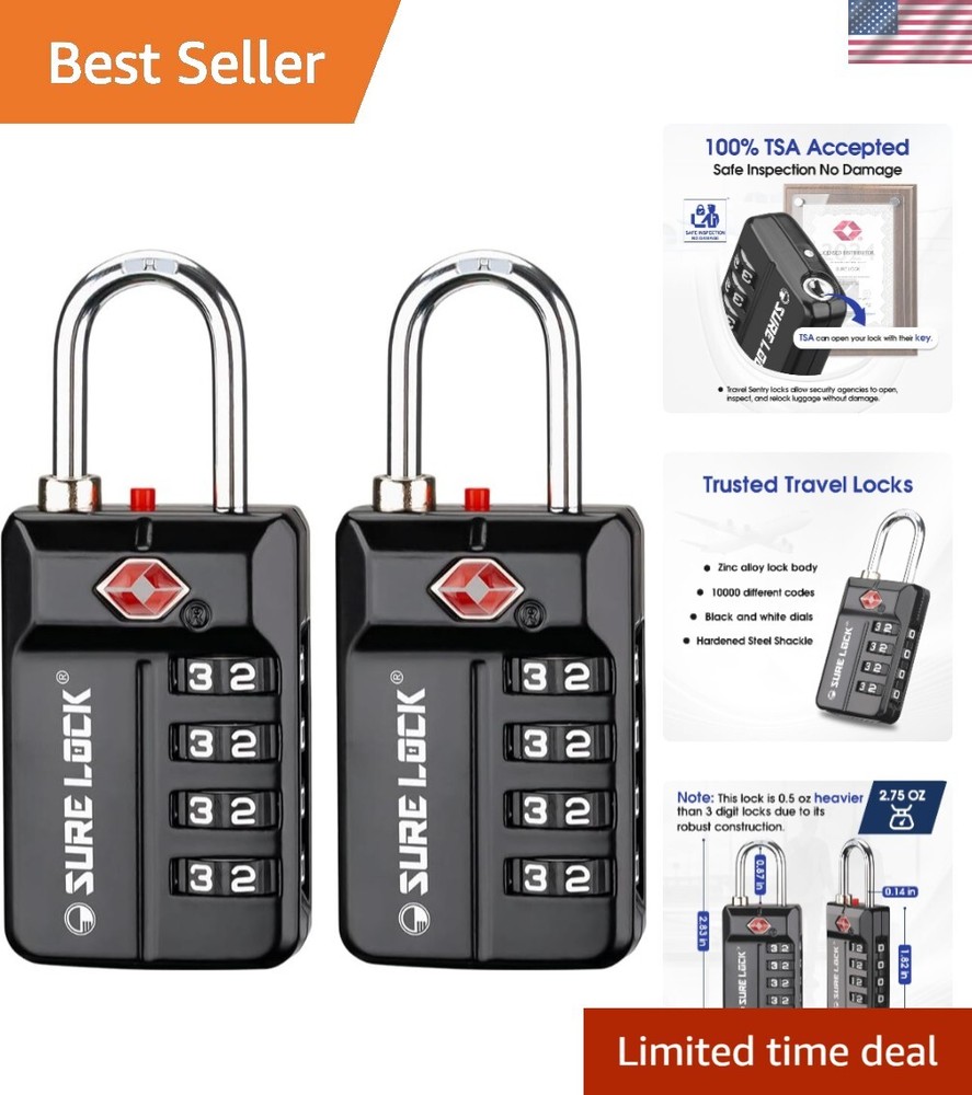 TSA Approved 4-Digit Combination Luggage Locks - Open Alert, 2 Pack For Security