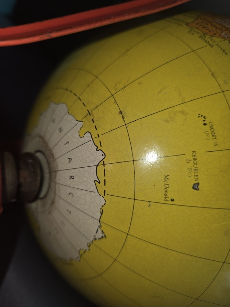 Vintage Replogle Rare 1954 Globe-Gram Tin Globe 8"