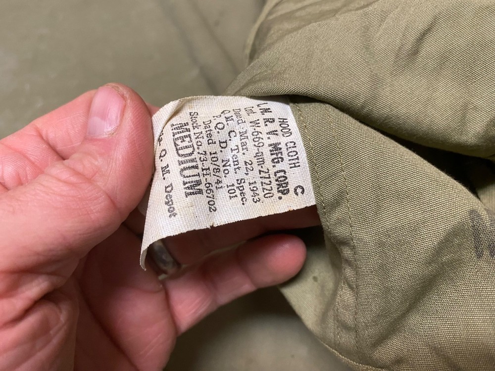 ORIGINAL WWII US ARMY INFANTRY M1941 CLOTH HOOD-MEDIUM, DATED:1943