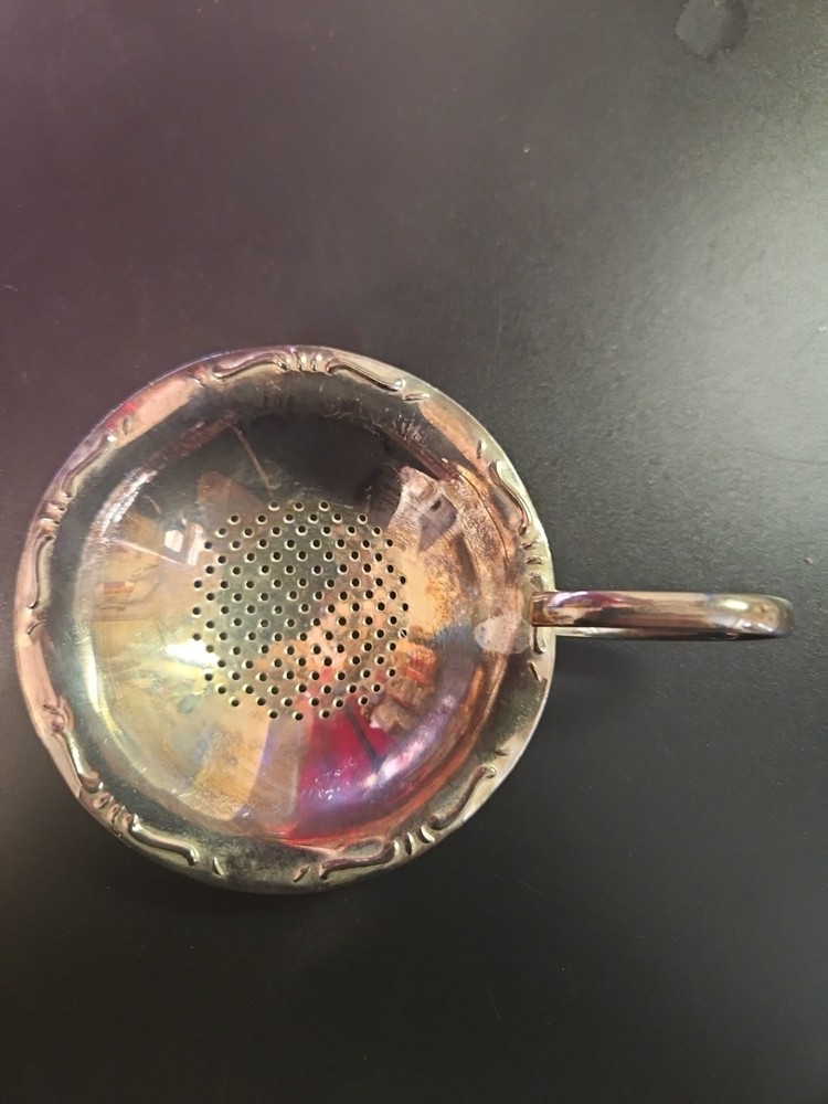 Antique Silverplated Embossed Tea Strainer Victorian 1920s /30s