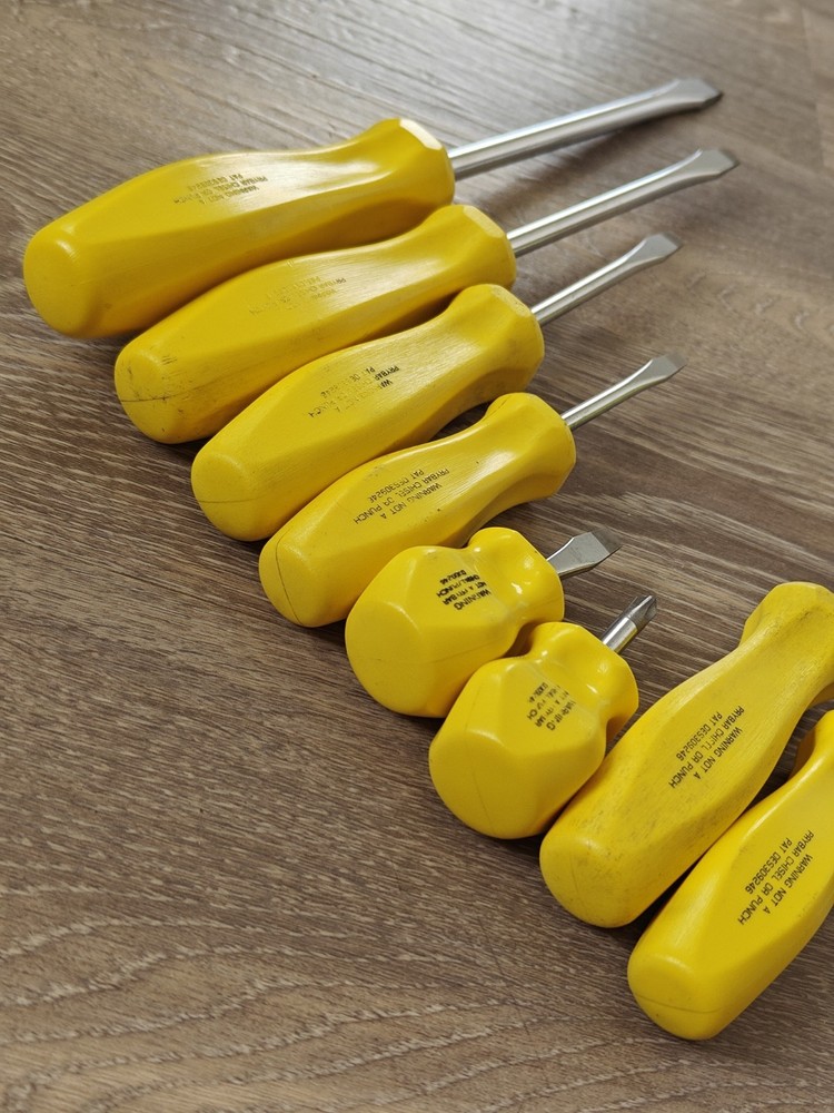 Snap On Tools USA 8pc Yellow Hard Handle Screwdriver Set Phillips Flat