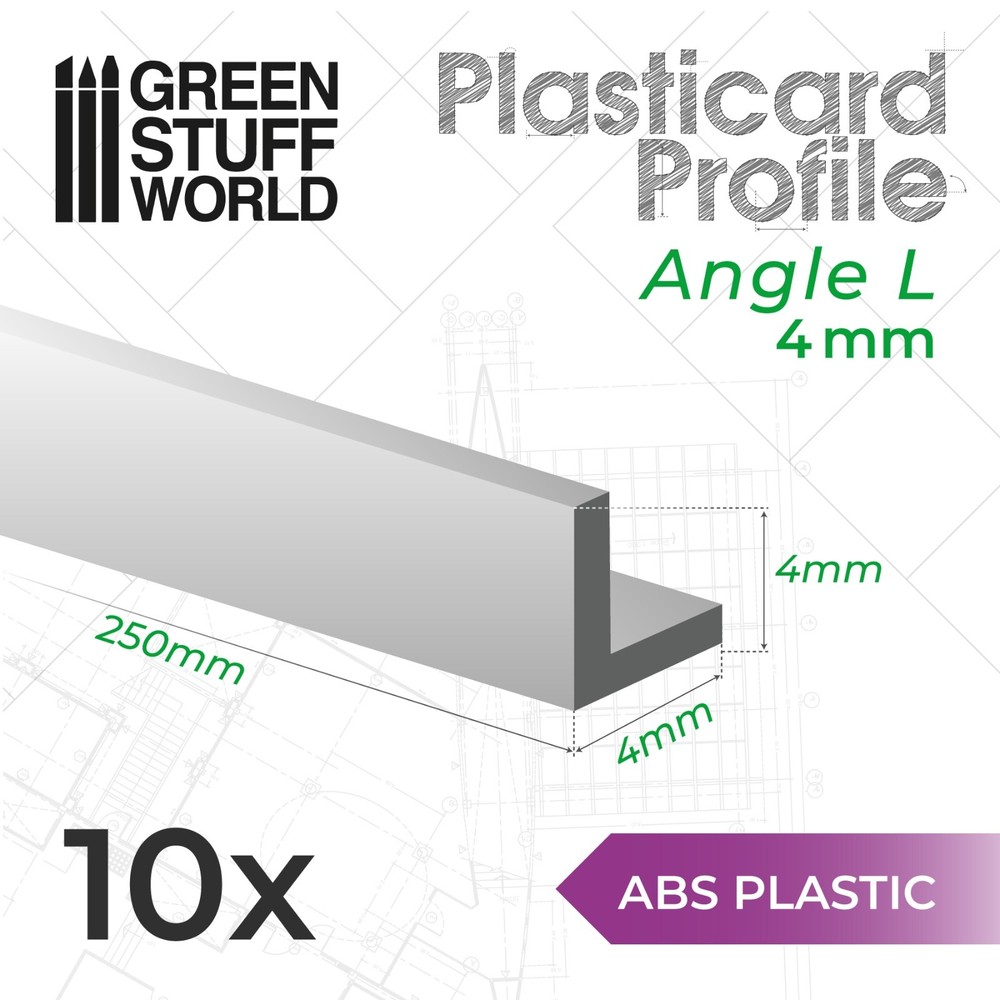 Plasticard Strip ANGLE-L Profile 4mm - Styrene ABS Plastic Plastikard HIPS