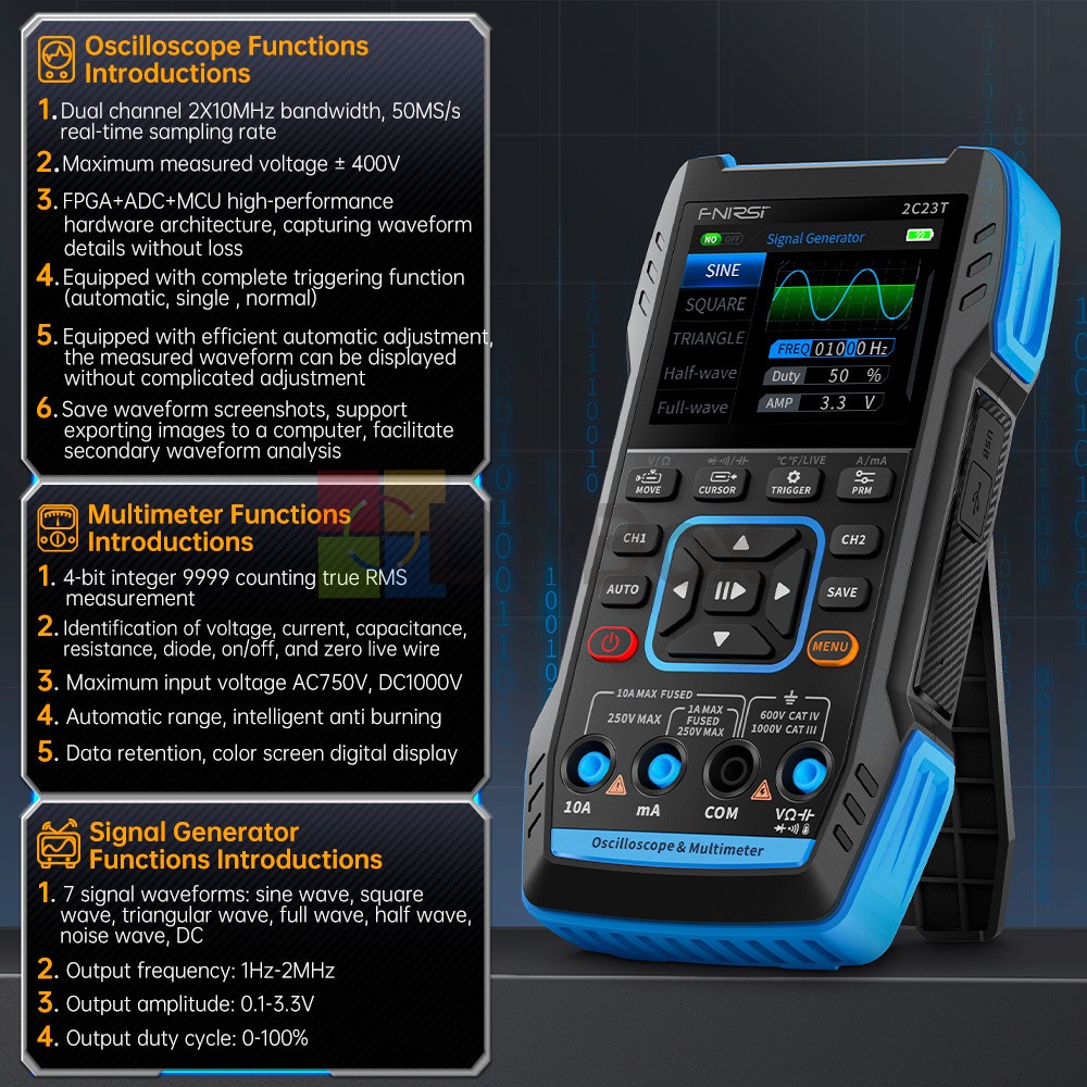 FNIRSI 2C23T Handheld Digital Oscilloscope /Multimeter Function Signal Generator