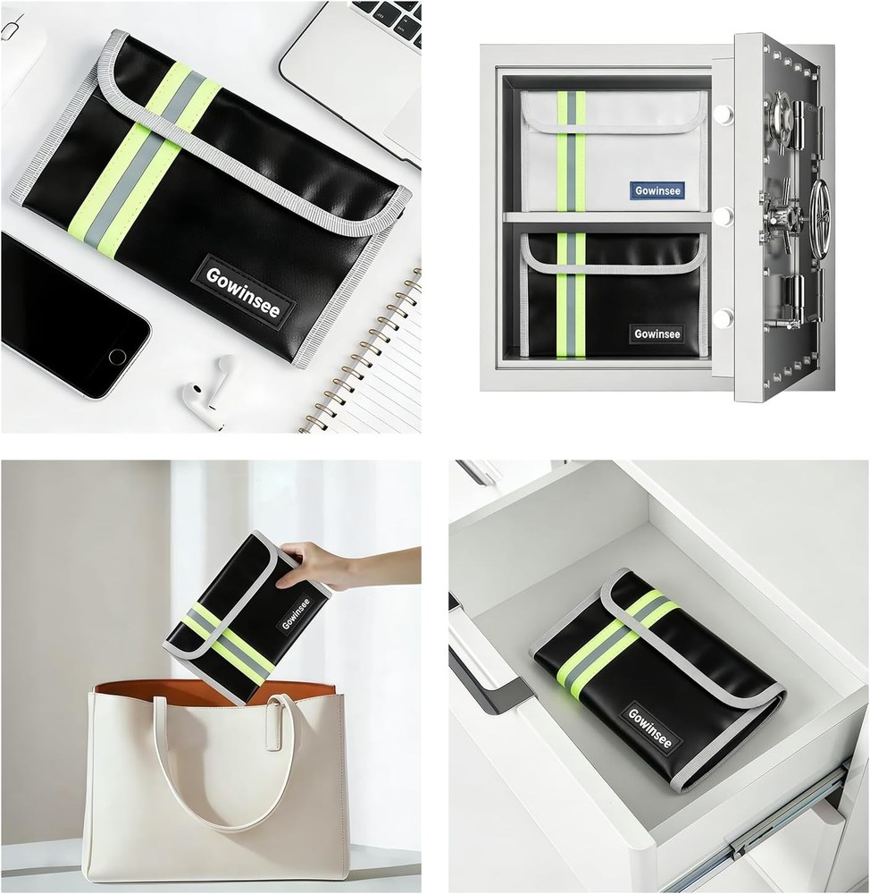 2-Pack Fireproof Bag for Documents & Money | 8x5" Waterproof & Fire Resistant Sa