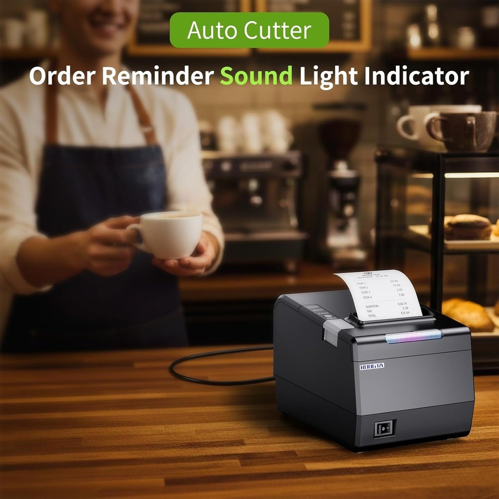 POS Printer, 80mm Thermal Receipt Printer, Restaurant Kitchen Printer with Au...